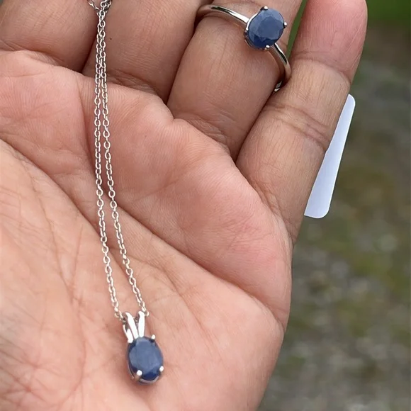 Dainty Natural Blue Sapphires in Sterling Silver Ring & Necklace ✨SOLD✨ - Picture 7 of 8
